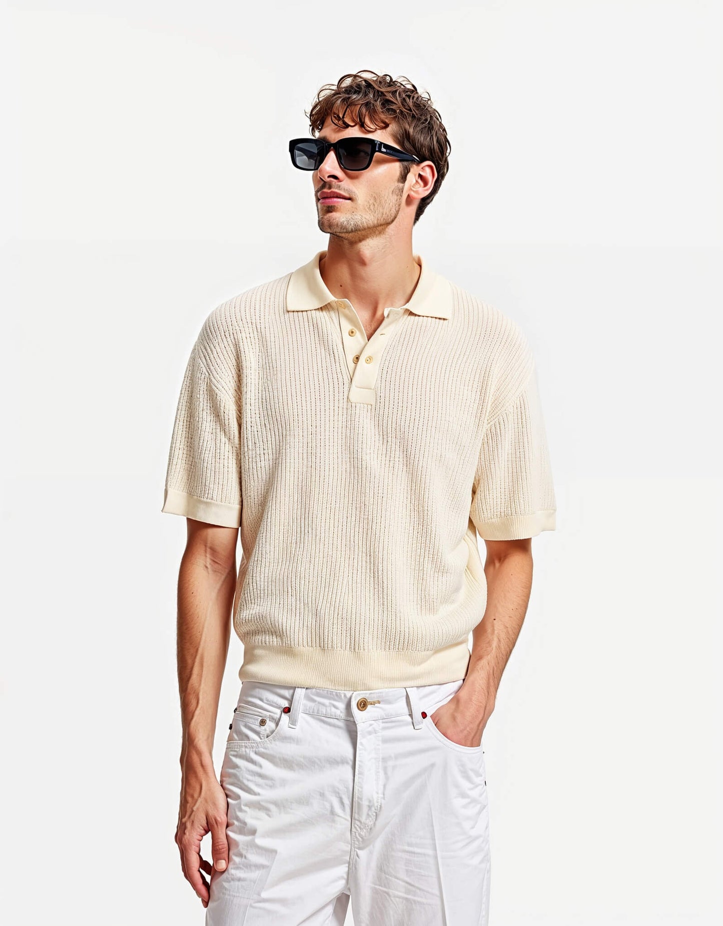 Textured T-Shirt with Buttons