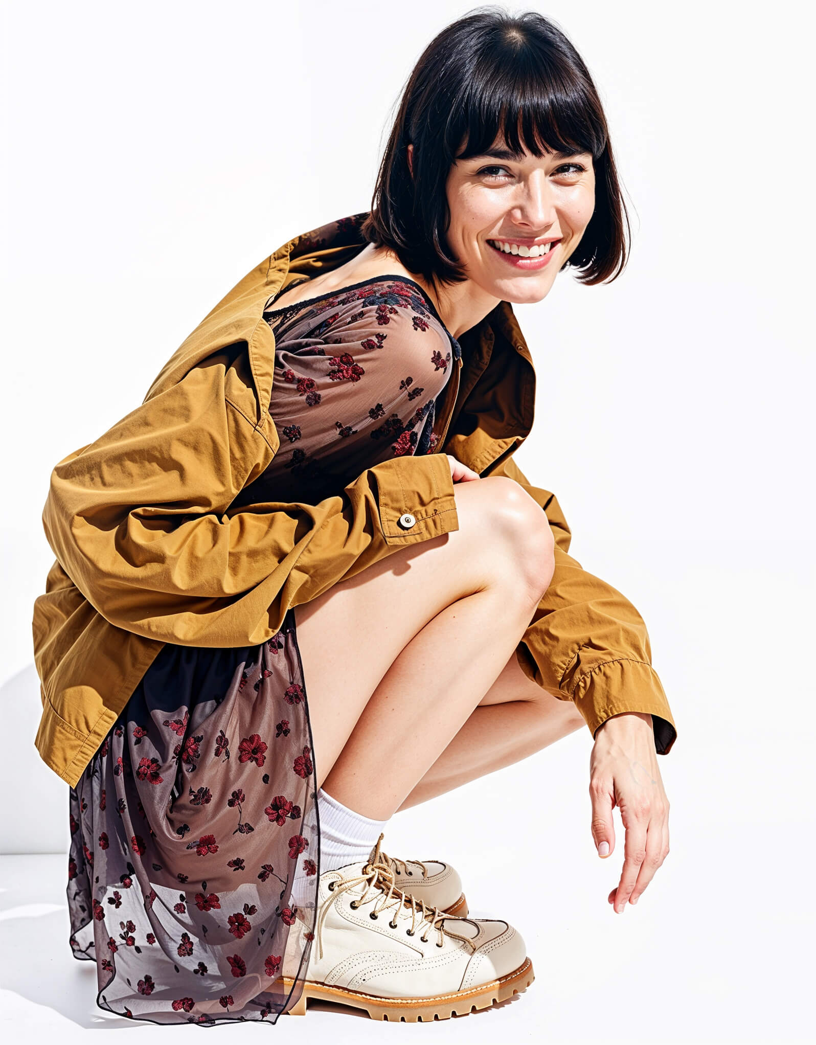 Short Dress with Waffle Texture and Print