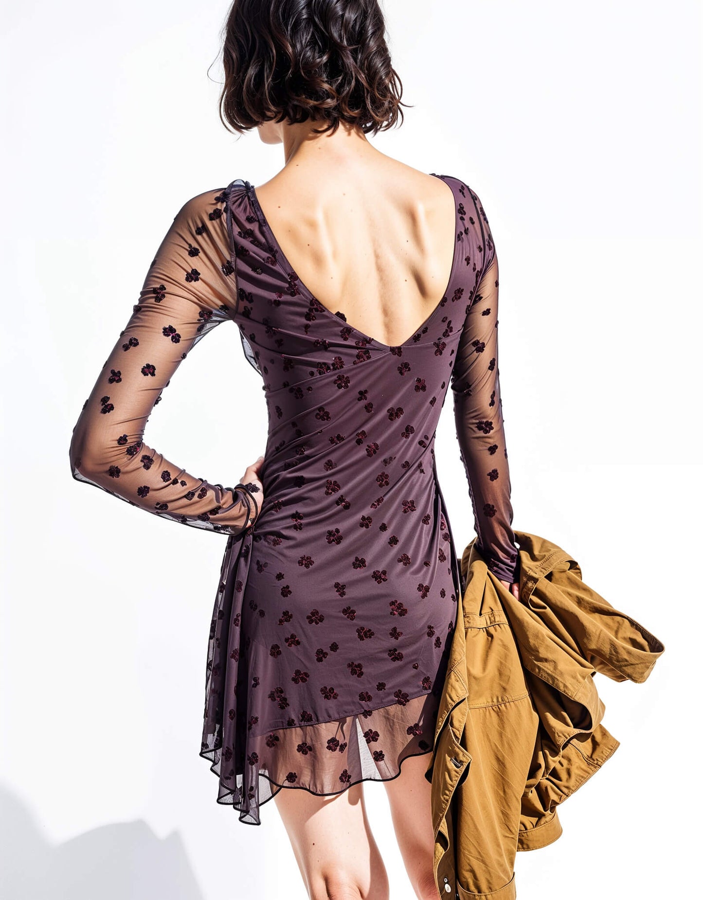 Short Dress with Waffle Texture and Print